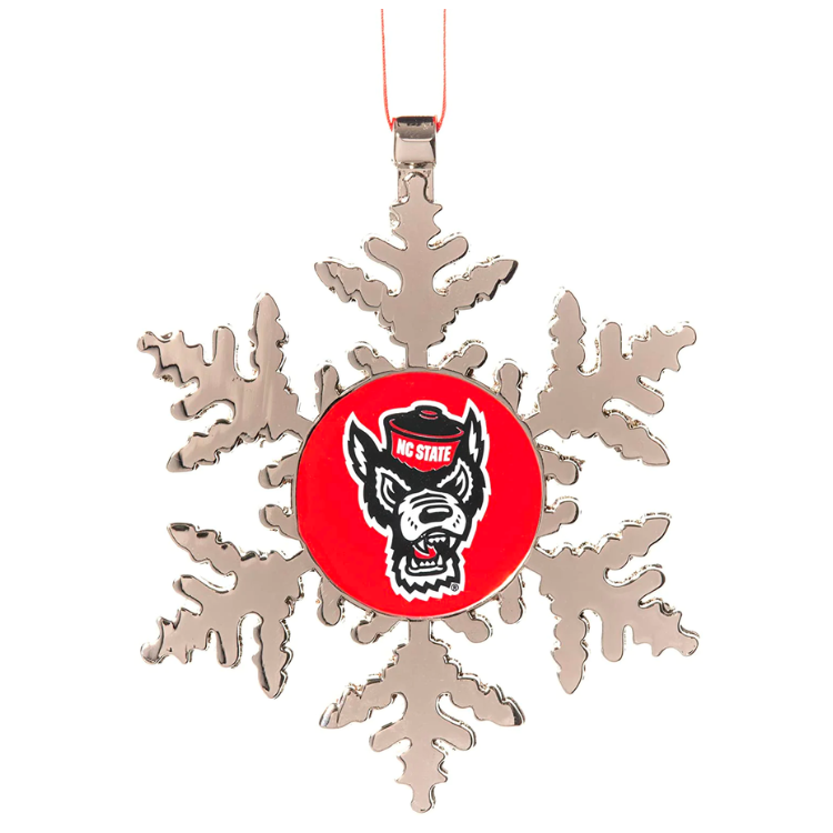 NC State Wolfpack Wolf Head Snowflake Christmas Ornament