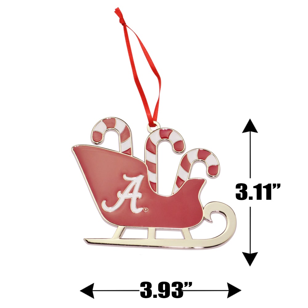Alabama Crimson Tide Candy Cane Sleigh Christmas Ornament