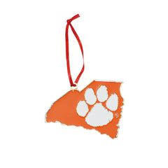 Clemson Tigers State Shape Metal Christmas Ornament