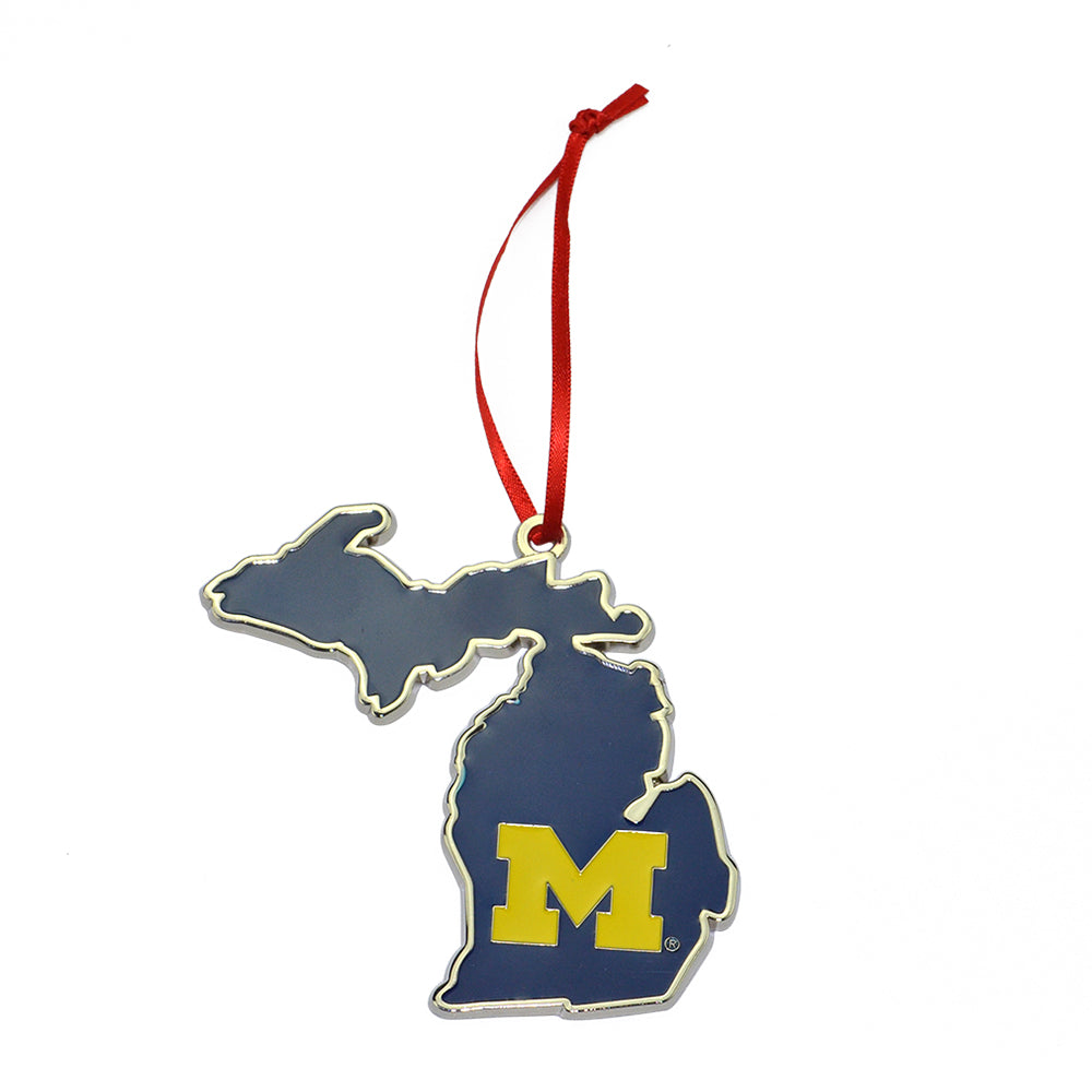 Michigan Wolverines State Shape Metal Christmas Ornament