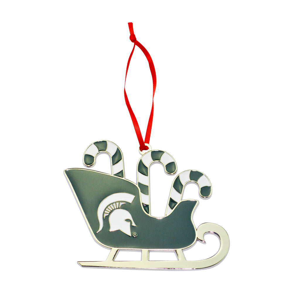 Michigan State Spartans Candy Cane Sleigh Christmas Ornament