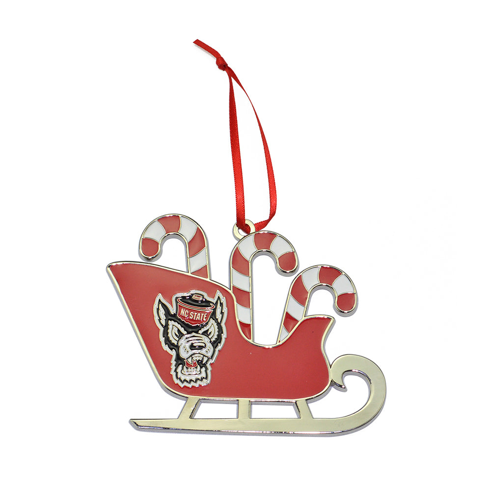 NC State Wolfpack Candy Cane Sleigh Christmas Ornament