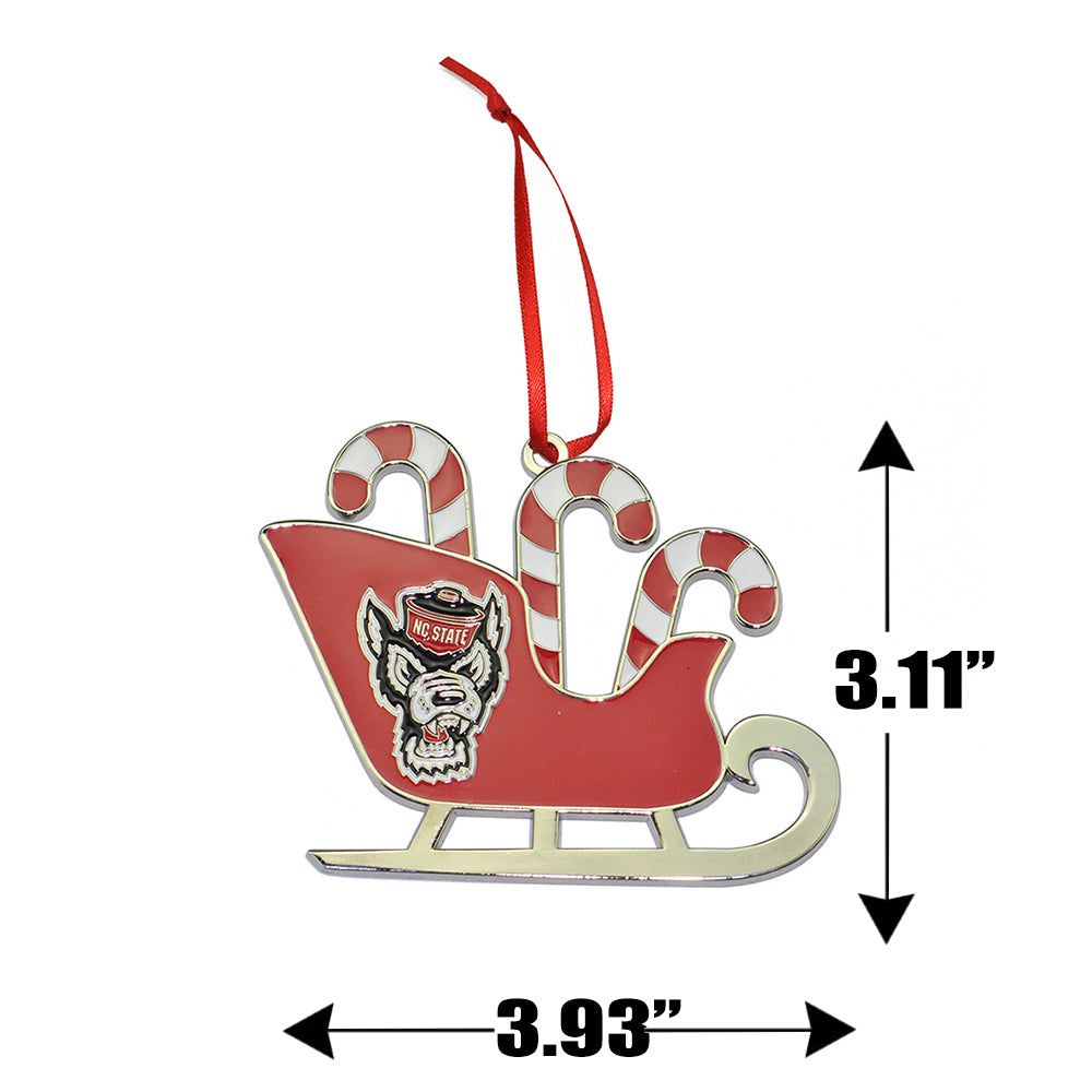NC State Wolfpack Candy Cane Sleigh Christmas Ornament