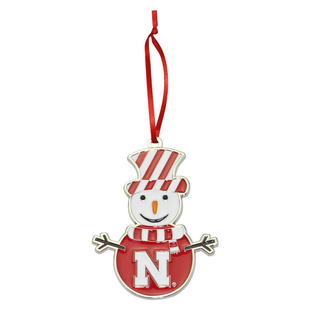 Nebraska Cornhuskers Snowman Metal Christmas Ornament