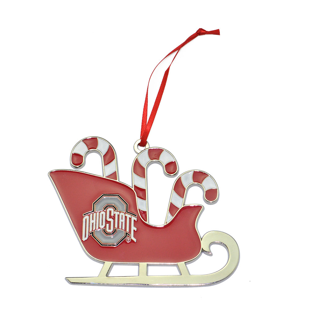 Ohio State Buckeyes Candy Cane Sleigh Christmas Ornament
