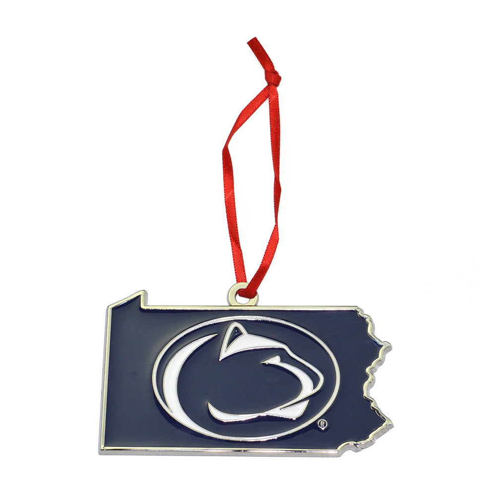 Penn State Nittany Lions State Shape Metal Christmas Ornament