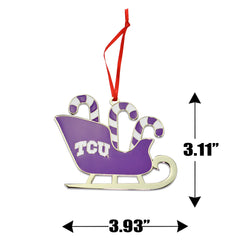 TCU Horned Frogs (Texas Christian University) Candy Cane Sleigh Christmas Ornament