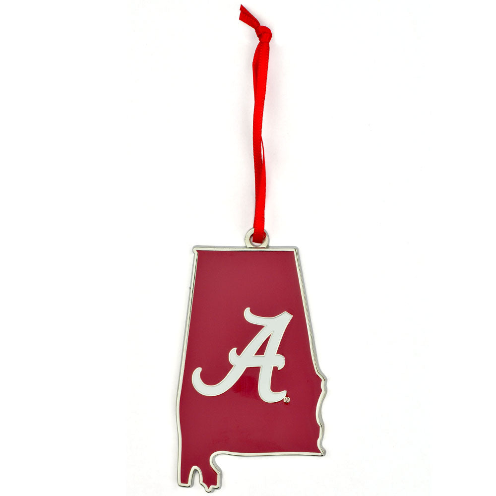 Alabama Crimson Tide State Shaped Metal Christmas Ornament