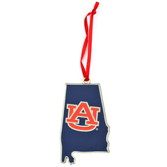 Auburn Tigers State Shaped Metal Christmas Ornament
