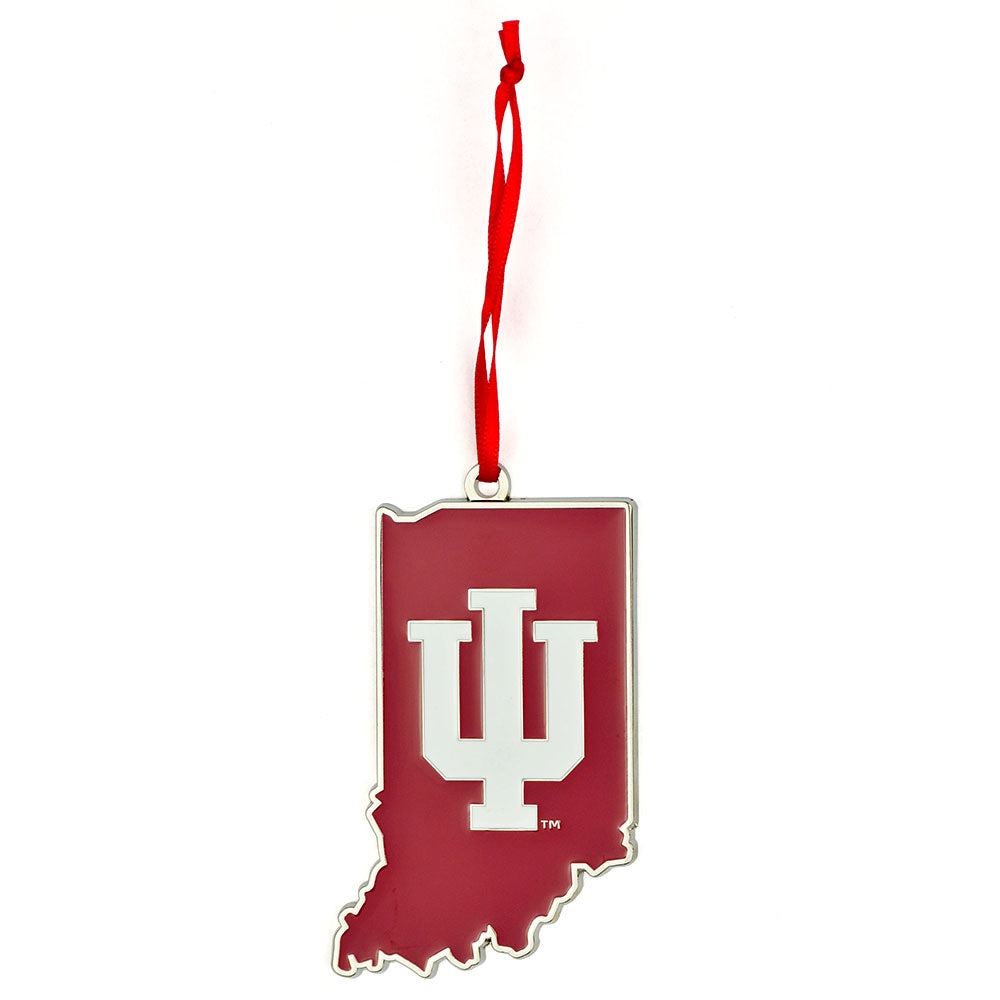 Indiana Hoosiers State Shaped Metal Christmas Ornament