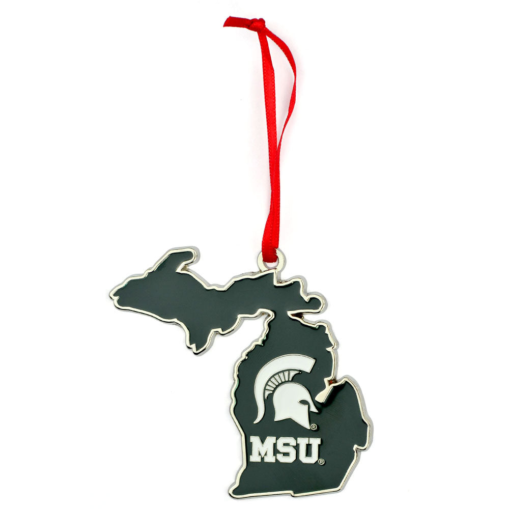 Michigan State Spartans State Shape Metal Christmas Ornament