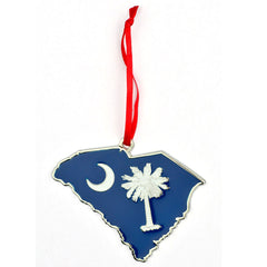 South Carolina Flag State Shape Metal Christmas Ornament