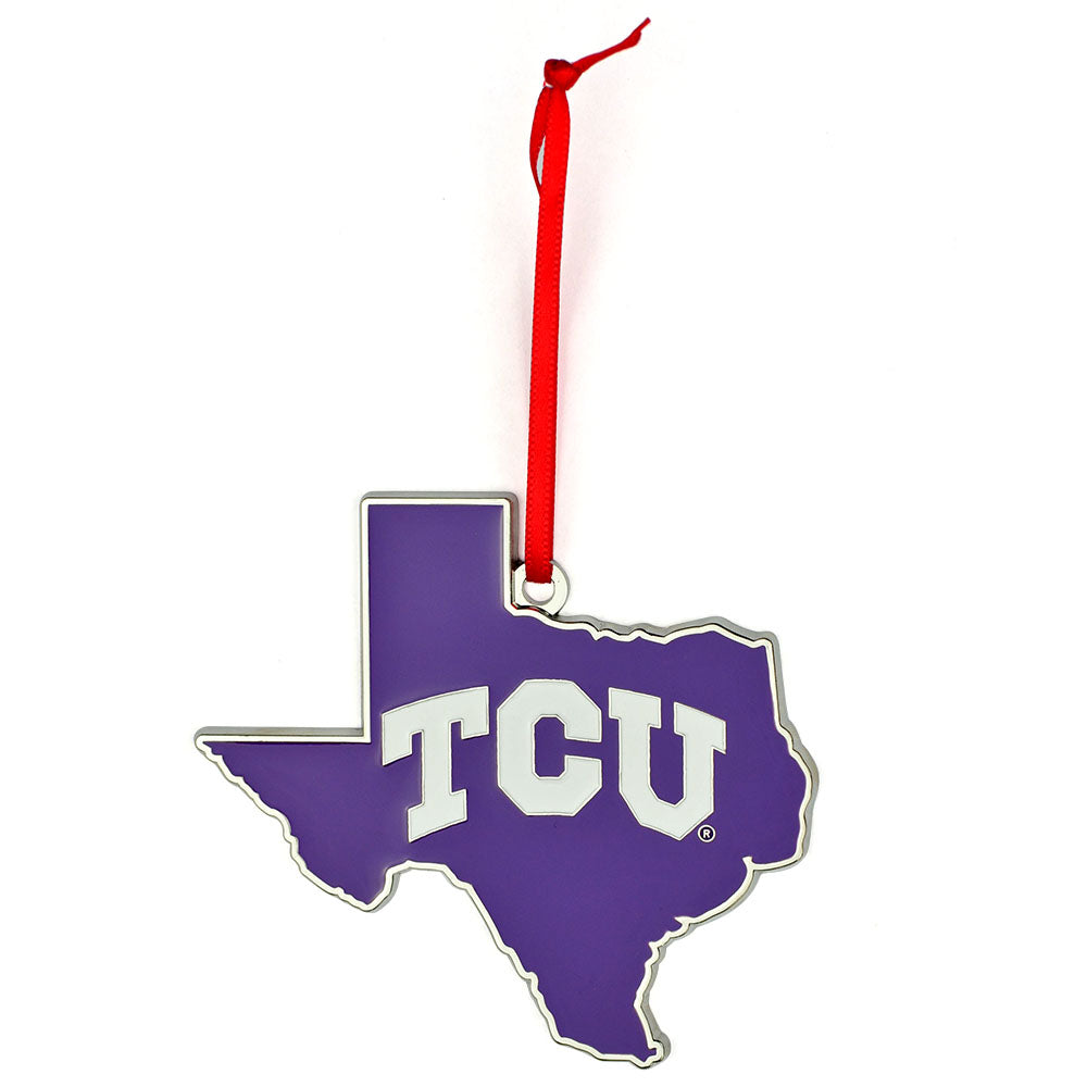 TCU (Texas Christian University) Horned Frogs State Shape Metal Christmas Ornament