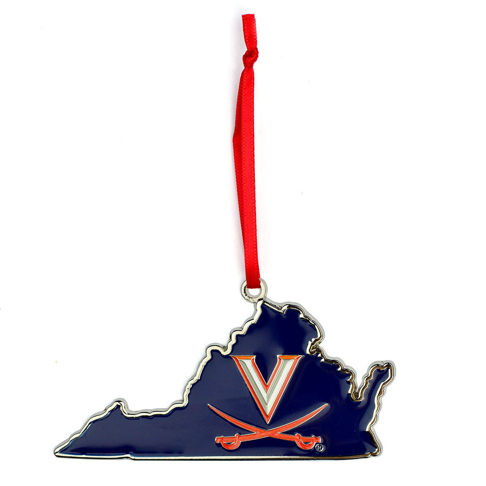 Virginia Cavaliers State Shape Metal Christmas Ornament