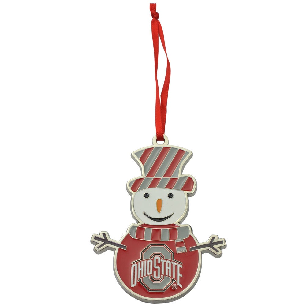 Ohio State Buckeyes Snowman Metal Christmas Ornament