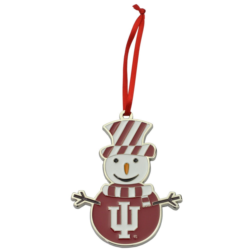 Indiana Hoosiers Candy Stripe Snowman Metal Christmas Ornament