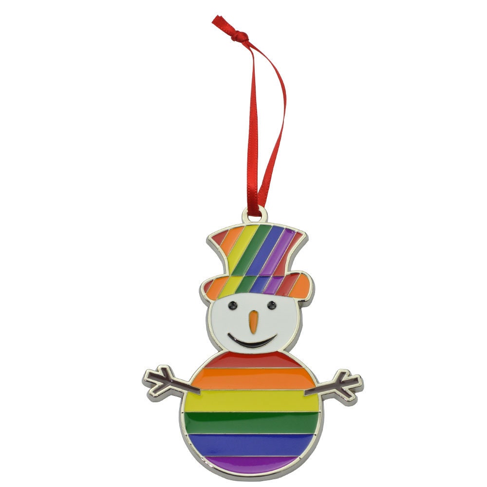 Gay Pride Flag Snowman Metal Christmas Ornament