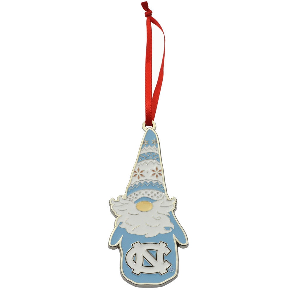 North Carolina Tar Heels (UNC) Gnome Metal Christmas Ornament