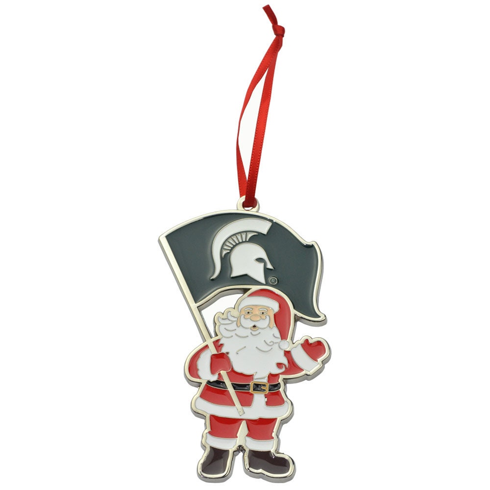 Michigan State Spartans (MSU) Santa Metal Christmas Ornament