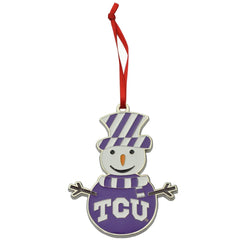 TCU (Texas Christian University) Horned Frogs Snowman Metal Christmas Ornament