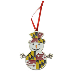 Maryland Flag Snowman Metal Christmas Ornament