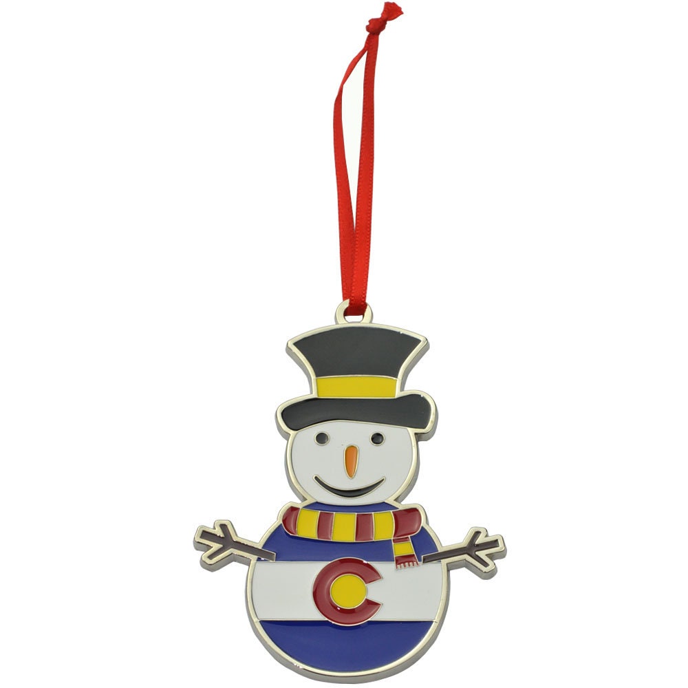 Colorado Flag Snowman Metal Christmas Ornament