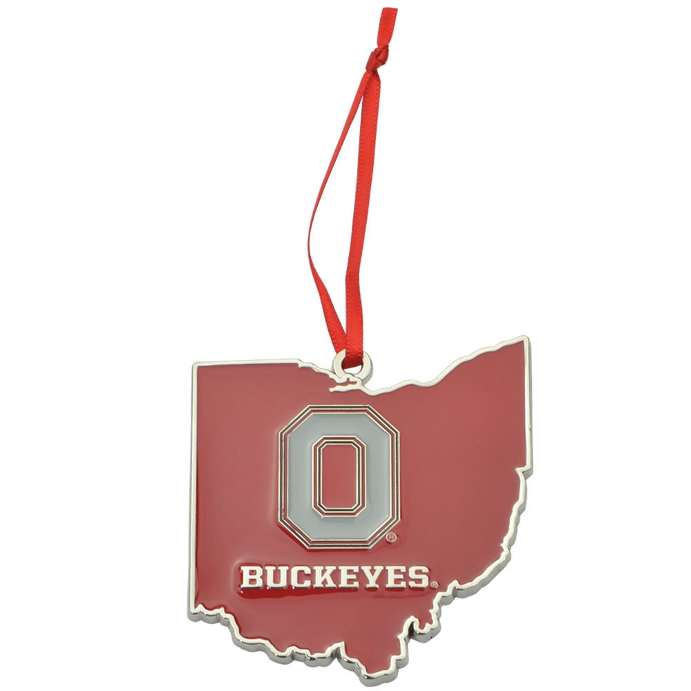 Ohio State Buckeyes Block O State Shape Metal Christmas Ornament