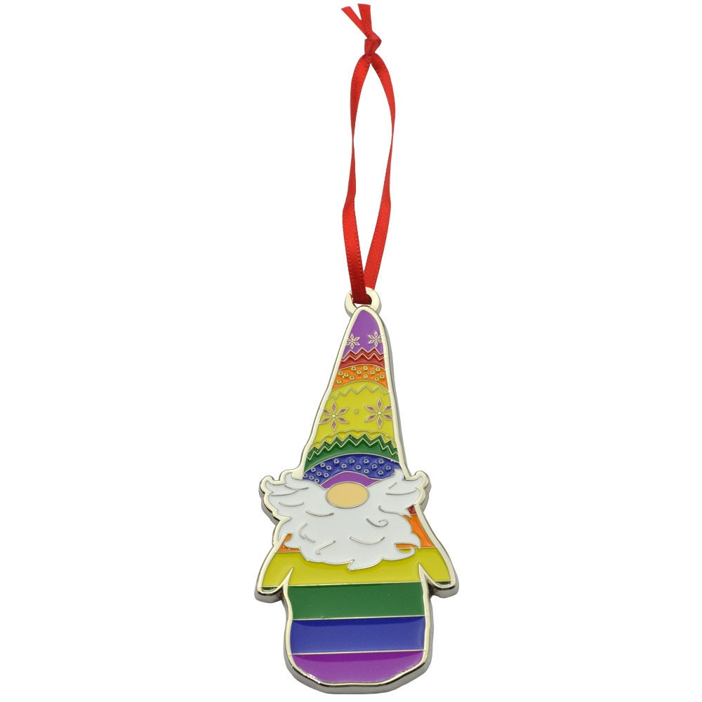 Gay Pride Flag Gnome Metal Christmas Ornament