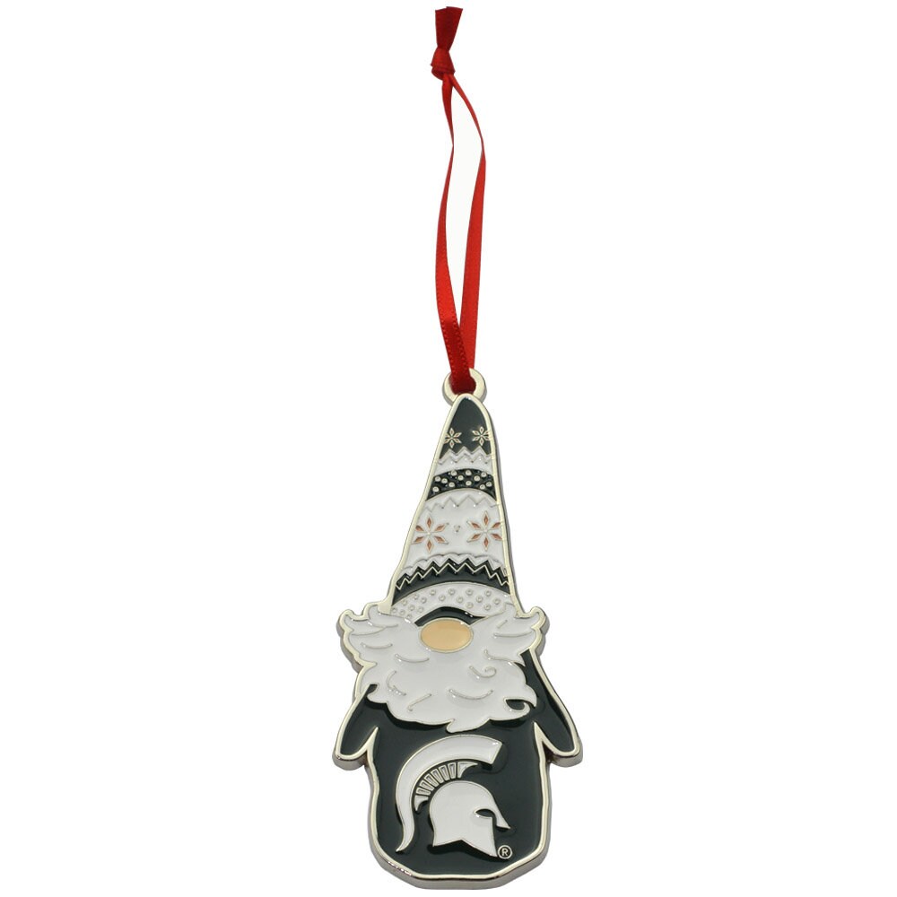 Michigan State Spartans (MSU) Gnome Metal Christmas Ornament