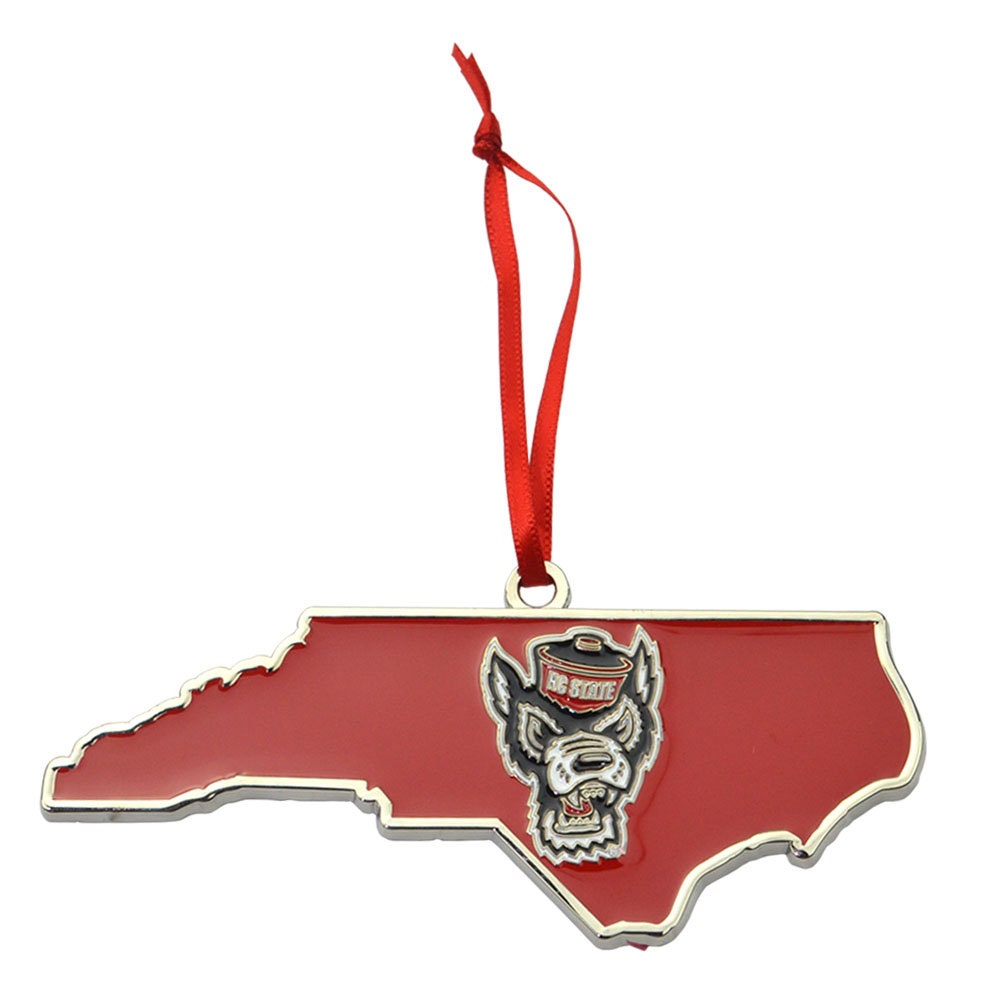 NC State Wolfpack State Shaped Metal Christmas Ornament