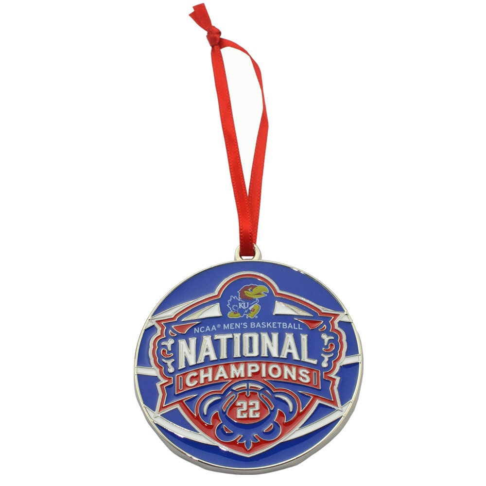 Kansas Jayhawks Men's National Basketball Champions Metal Basketball Christmas Ornament